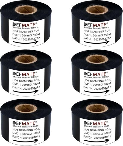 Date Coding Foil/Ribbon, 1.18'' x 328' (30mm x 100m) Black Thermal Transfer Hot Stamping Ribbon/Foil, Black Color Ribbon for Coding Machine (Black-12Pcs) in Kuwait