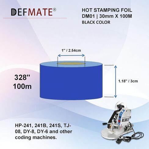 Date Coding Foil/Ribbon, 1.18'' x 328' (30mm x 100m) Black Thermal Transfer Hot Stamping Ribbon/Foil, Black Color Ribbon for Coding Machine (Black-12Pcs) in Kuwait