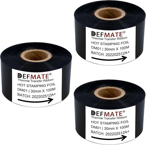 Date Coding Foil/Ribbon, 1.18'' x 328' (30mm x 100m) Black Thermal Transfer Hot Stamping Ribbon/Foil, Black Color Ribbon for Coding Machine (Black-12Pcs) in Kuwait