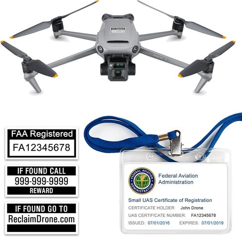 ملصقات FAA بدون طيار (مجموعتان من 3) لبطاقة معرف التسجيل Mavic 3 + FAA UAS للطيارين الهواة + حبل وحامل بطاقة الهوية + ملصقات بطارية اختيارية in Saudi Arabia