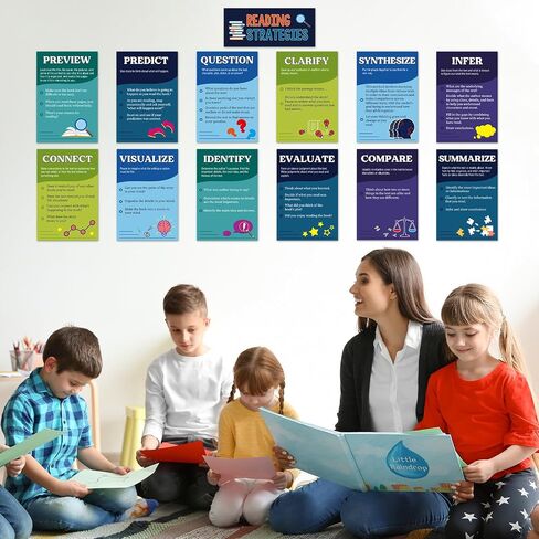 Outus 13 Pcs Reading Strategies Posters Classroom Decorations Reading Bulletin Board Posters Elementary Educational Wall Prints Library Decor for Middle High Schools Teacher Supplies (Composition) in Saudi Arabia