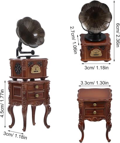 LOGOFUN Miniature Retro Phonograph Set Mini Retro Gramophone with Sound for Dollhouse Home Desktop Collectible Cabinet Decor - 1.7 * 1.3 & 2.3 * 1.1in in Saudi Arabia
