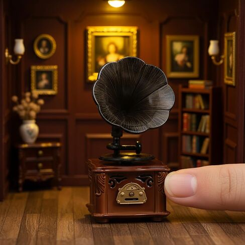 LOGOFUN Miniature Retro Phonograph Set Mini Retro Gramophone with Sound for Dollhouse Home Desktop Collectible Cabinet Decor - 1.7 * 1.3 & 2.3 * 1.1in in Saudi Arabia