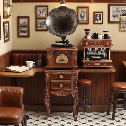 LOGOFUN Miniature Retro Phonograph Set Mini Retro Gramophone with Sound for Dollhouse Home Desktop Collectible Cabinet Decor - 1.7 * 1.3 & 2.3 * 1.1in in Saudi Arabia