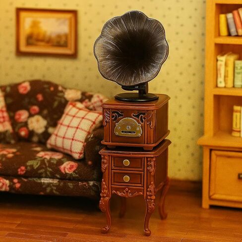 LOGOFUN Miniature Retro Phonograph Set Mini Retro Gramophone with Sound for Dollhouse Home Desktop Collectible Cabinet Decor - 1.7 * 1.3 & 2.3 * 1.1in in Saudi Arabia