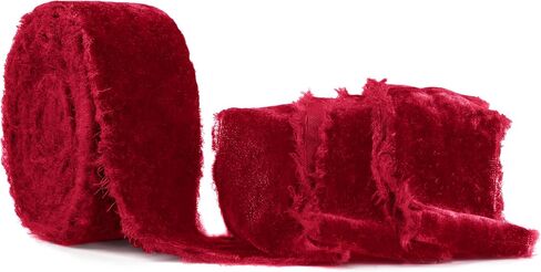 SIMISI RIBBON Red Frayed Velvet Ribbon 1.5 Inch Handmade Vintage Ribbon for Christmas Tree, Gift Wrapping, Outdoor, Wreath, Garland, Hair Accessories, Bows Making, Flower Bouquet (6 Yards) in Kuwait