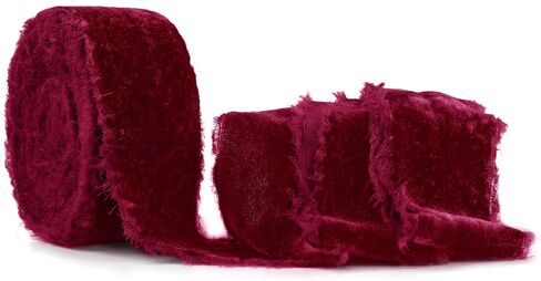SIMISI RIBBON Red Frayed Velvet Ribbon 1.5 Inch Handmade Vintage Ribbon for Christmas Tree, Gift Wrapping, Outdoor, Wreath, Garland, Hair Accessories, Bows Making, Flower Bouquet (6 Yards) in Kuwait