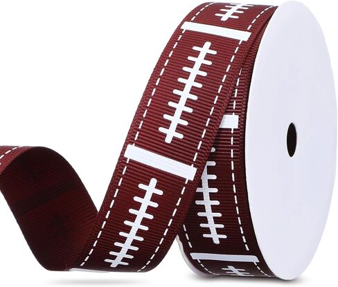 Football Laces Wired Ribbon, 10 Yards for Bows Wreaths Crafts Decor Gift Wrapping Sports Party Decorations Brown White in Saudi Arabia