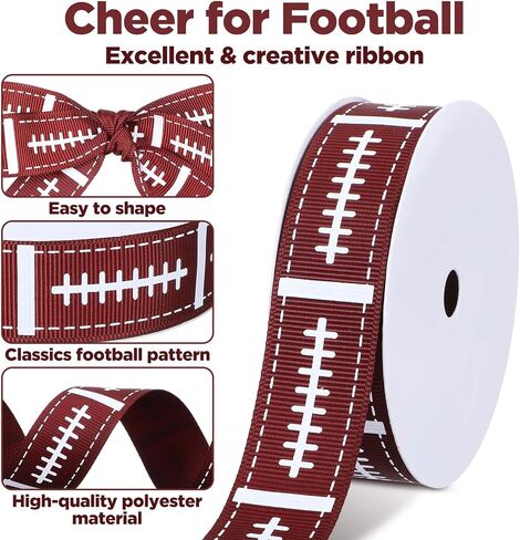 Football Laces Wired Ribbon, 10 Yards for Bows Wreaths Crafts Decor Gift Wrapping Sports Party Decorations Brown White in Saudi Arabia