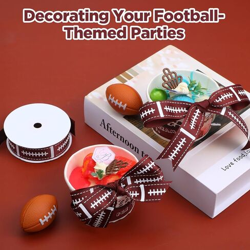 Football Laces Wired Ribbon, 10 Yards for Bows Wreaths Crafts Decor Gift Wrapping Sports Party Decorations Brown White in Saudi Arabia