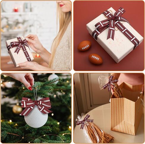 Football Laces Wired Ribbon, 10 Yards for Bows Wreaths Crafts Decor Gift Wrapping Sports Party Decorations Brown White in Saudi Arabia