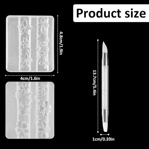 2pcs قوالب فن الأظافر السيليكون مع قلم نحت زهور صافية النمذجة قالب الأظافر قوالب السيليكون أدوات الأظافر in Kuwait