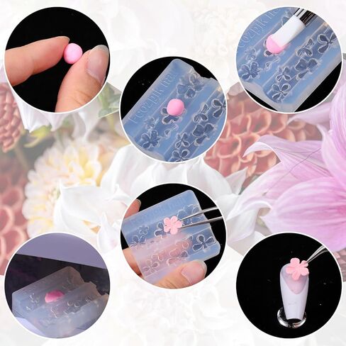 2pcs قوالب فن الأظافر السيليكون مع قلم نحت زهور صافية النمذجة قالب الأظافر قوالب السيليكون أدوات الأظافر in Kuwait