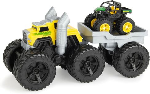 Tomy Monster يضع John Deere Roaring Rev Up Hauler Monster Truck Toy Set - يشمل Monster Truck و Trailer و John Deere Gator - ألعاب البناء مع Action Action - 3 Count in Saudi Arabia