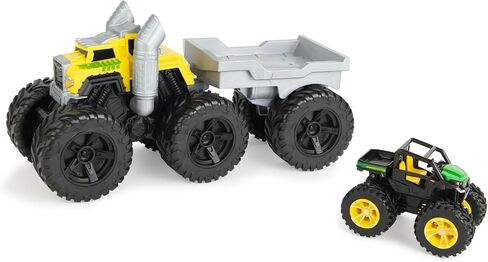 Tomy Monster يضع John Deere Roaring Rev Up Hauler Monster Truck Toy Set - يشمل Monster Truck و Trailer و John Deere Gator - ألعاب البناء مع Action Action - 3 Count in Saudi Arabia