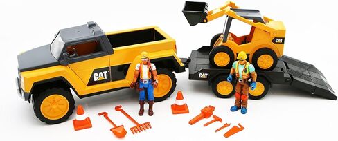 Cat Skid Skid Steer & Pickup Crew Set ، 15 قطعة للأطفال ، مع شاحنة بيك آب ، توجيه ، 2 4 بوصة ، المخاريط والأدوات ، الأعمار 3+ in Saudi Arabia