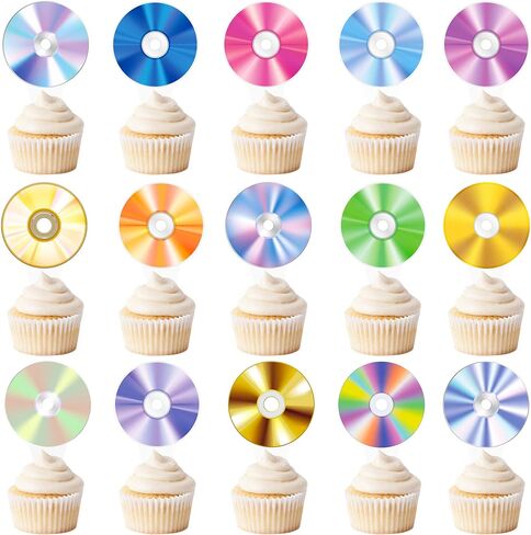 48pcs COD CD DISC Cupcake Toppers for 90s Party Decoration Retro CD Music Music Cake Cupcake تختار لتسعينيات القرن الماضي in Saudi Arabia