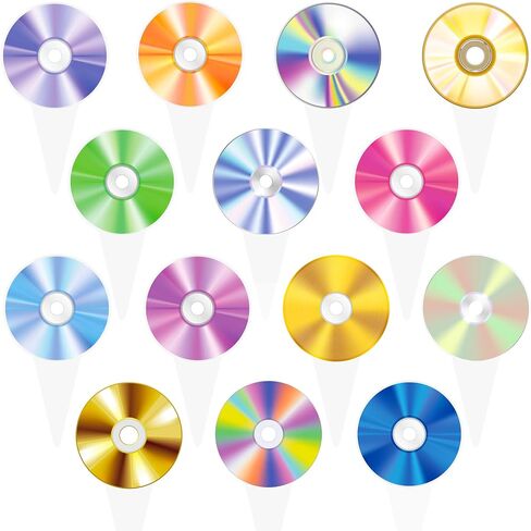 48pcs COD CD DISC Cupcake Toppers for 90s Party Decoration Retro CD Music Music Cake Cupcake تختار لتسعينيات القرن الماضي in Saudi Arabia