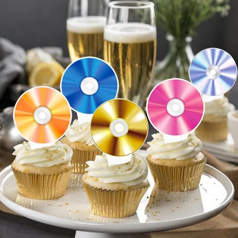 48pcs COD CD DISC Cupcake Toppers for 90s Party Decoration Retro CD Music Music Cake Cupcake تختار لتسعينيات القرن الماضي in Saudi Arabia