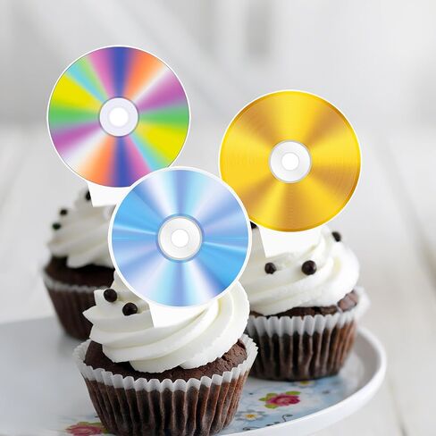 48pcs COD CD DISC Cupcake Toppers for 90s Party Decoration Retro CD Music Music Cake Cupcake تختار لتسعينيات القرن الماضي in Saudi Arabia