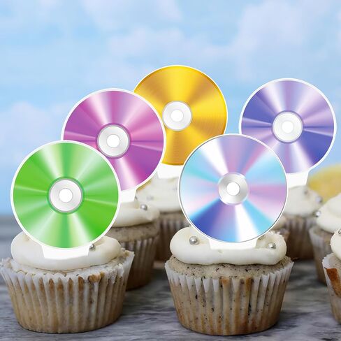 48pcs COD CD DISC Cupcake Toppers for 90s Party Decoration Retro CD Music Music Cake Cupcake تختار لتسعينيات القرن الماضي in Saudi Arabia