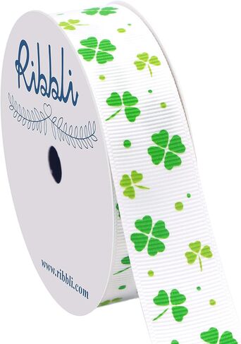 Ribbli Grosgrain Lucky Shamrock Craft Ribbon,7/8-Inch,10-Yard Spool, Green/White, Use for St. Patrick's Day,Team Hair Bows,Wreath,Sport Lanyards,Gift Wrapping,Party Decoration,All Crafting and Sewing in Saudi Arabia