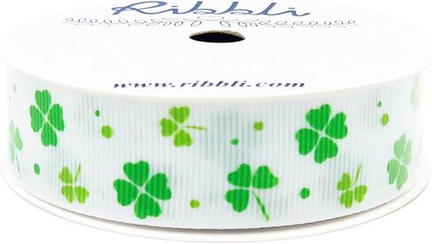Ribbli Grosgrain Lucky Shamrock Craft Ribbon,7/8-Inch,10-Yard Spool, Green/White, Use for St. Patrick's Day,Team Hair Bows,Wreath,Sport Lanyards,Gift Wrapping,Party Decoration,All Crafting and Sewing in Saudi Arabia