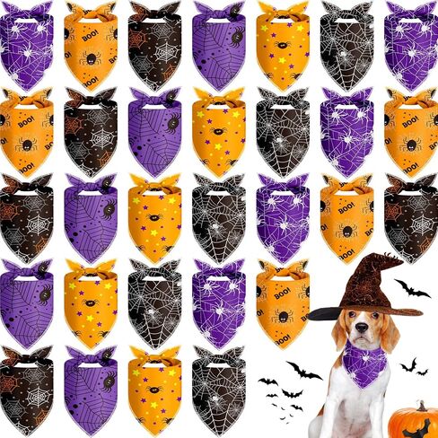 Frienda 30 Pieces Halloween Dog Bandanas Bulk Pumpkin Bandanas for Dogs Soft Kerchief Set Bibs Triangle Doggie Scarf for Small Medium Large Pets Halloween Party Decoration in Saudi Arabia