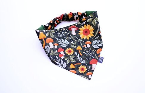 Fall Scrunchie Dog Bandana, Handmade Halloween, Thanksgiving, Harvest Pet Neckerchief, Dog & Cat Accessory, Perfect Autumn Photo Prop, Gift for Dog (Mushrooms and Sunflowers, Large) in Kuwait