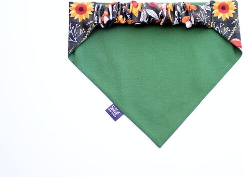 Fall Scrunchie Dog Bandana, Handmade Halloween, Thanksgiving, Harvest Pet Neckerchief, Dog & Cat Accessory, Perfect Autumn Photo Prop, Gift for Dog (Mushrooms and Sunflowers, Large) in Kuwait