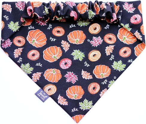 Fall Scrunchie Dog Bandana, Handmade Halloween, Thanksgiving, Harvest Pet Neckerchief, Dog & Cat Accessory, Perfect Autumn Photo Prop, Gift for Dog (Mushrooms and Sunflowers, Large) in Kuwait