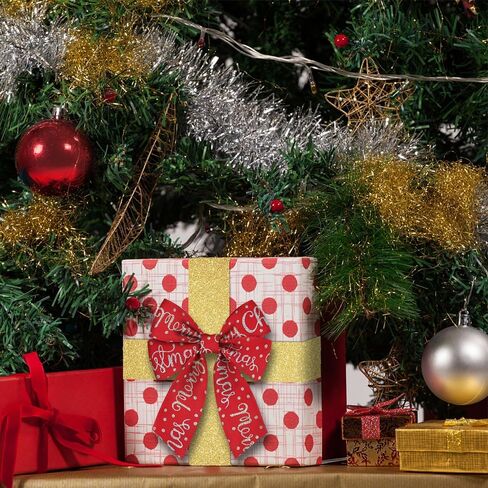 Hying 3 Rolls Merry Christmas Ribbons for Wreath Bows Crafting, Xmas Wired Edge Ribbons Glitter Red Green Ribbon Winter Holiday Craft Ribbons for Gift Wrapping Christmas Party Decorations Ornaments in Saudi Arabia