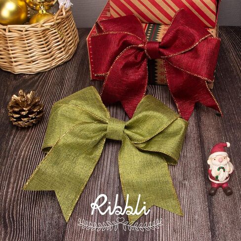 Ribbli Metallic Rose Pink Linen Wired Ribbon,2-1/2 Inch x Continuous 10 Yard, Pink Burlap Ribbon with Gold Edge,Christmas Ribbon for Wreaths,Big Bow,Gift Wrapping, Christmas Tree Decoration in Saudi Arabia