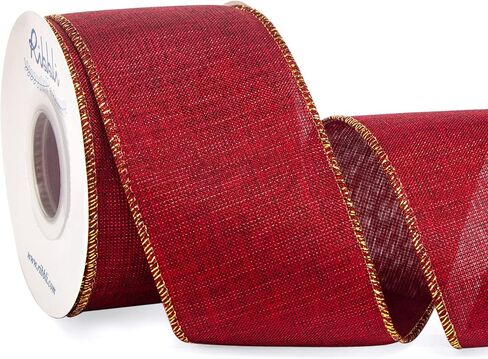 Ribbli Metallic Rose Pink Linen Wired Ribbon,2-1/2 Inch x Continuous 10 Yard, Pink Burlap Ribbon with Gold Edge,Christmas Ribbon for Wreaths,Big Bow,Gift Wrapping, Christmas Tree Decoration in Saudi Arabia