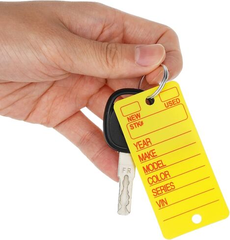 Poly Car Key Tags 250 Pcs with 250 Rings and 2 Fine Markers - Yellow | Durable Plastic Key Tags Writable for Automotive Supplies, Keychain Labels for Dealerships in Saudi Arabia