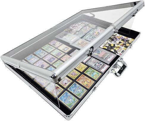 NOTWOE® حالة عرض بطاقة كبيرة ، 34 "X22" TOP TOP CASE CASE CASE CASE Aluminium Acrylicable ، حالة عرض تجارية محمولة ، لمجموعة Card/TCG/Jewelry. (الفضة ، كبيرة 32 x22) in Kuwait
