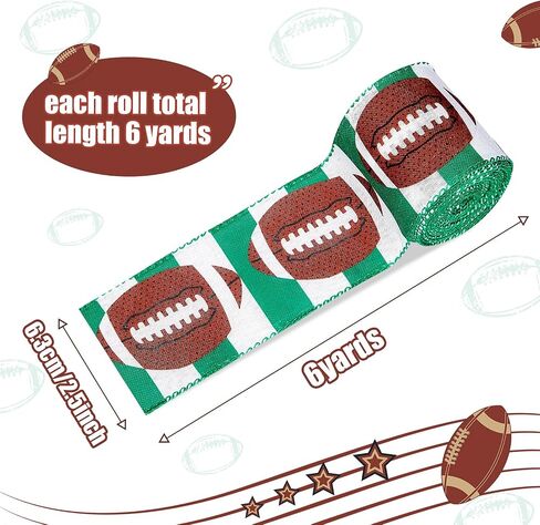 4 Rolls Football Wired Edge Ribbon 2.5 Inches x 24 Yard Football Craft Ribbon 4 Kinds Field Pattern for Wreath Wrapping Sport Team Party Decoration and Crafting in Saudi Arabia