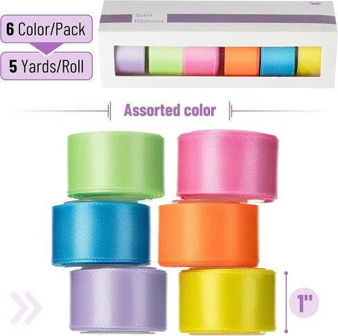 Mr. Pen- Satin Ribbon, 6 Rolls, 1 Inch, 5 Yards/Roll, Colorful Satin Ribbon 1 Inch in Saudi Arabia