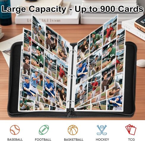 Binder Card ، 9 BINDER TRADING CARD BINDER لـ 900 بطاقة ، ألبوم بطاقات البيسبول المتميزة والمتميزة ، مجلدات حامل البطاقات ، ألبومات جامع البطاقات لـ YGO/MTG/TCG ، بطاقات رياضية ، أسود in Kuwait