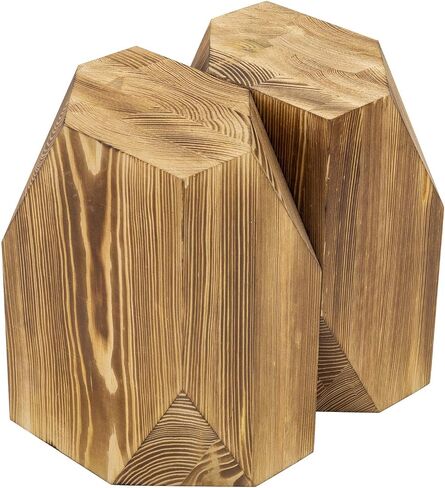 MyGift Rustic Burnt Wood Decorative Bookends with Triangular Design, Office Desk Wooden Bookend Book Stand with Brass Tone Ring Accent, 1 Pair in Saudi Arabia