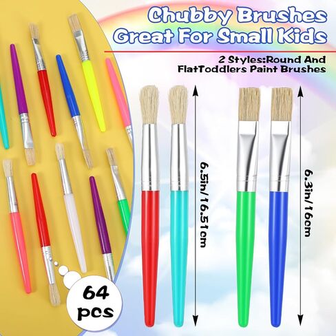 64 Pcs Paint Brushes Sets for Kids Toddler Art Supplies Large Chubby Round and Flat Brush for School Washable Acrylic Oil Paint in Saudi Arabia