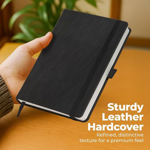 دفتر مجلة مجلة مقيدة بالجلد المبطن ، A5 Hardcover - Black 5.8 × 8.3 " - 300 صفحات سميكة الكلية المجلات الورقية للرجال والنساء - دفتر ملاحظات شخصية ومهنية للكتابة والمجلة in Kuwait