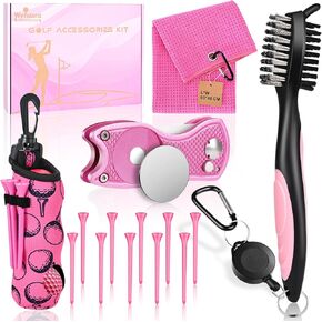 15PCS Pink Golf Accessories Kit - Include Golf Club Cleaner Brush with Groove Cleaner Tool, Golf Ball Bag with Hook, Divot Tool with Magnetic Ball Marker, Towel, Golf Tees, Golf Gift for Women in Kuwait
