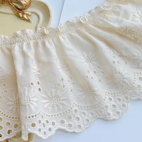 Eyelet Cotton Lace Trim White Embroidery Flower Ruffle Ribbon Pleated Edge Trim for Cuffs Skirt Dress Sewing DIY Material, 196.85 inch Length in Saudi Arabia