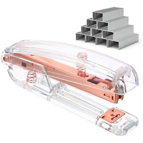 Stapler مكتب مكتب المكتب مع 1000 24/6 دبابيس ، شكل أزياء أكريليك واضحة شفافة ، لمدرسة Office Home - Color Gold Color in Kuwait