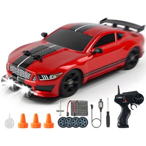 SANCO 1:16 RC DRIFT CAR مع مصابيح LED والرش ، سيارة التحكم عن بُعد 2.4 جيجا هرتز ، تشمل بطاريتين ومجموعتين من الإطارات للسباق والانجراف ، لعبة الهواية الكهربائية للبالغين والأولاد والأطفال (الأحمر) in Kuwait