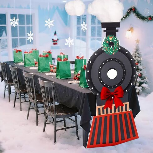 Oudain 2 Pcs Christmas Express Train Decoration Steam Train Table Decoration with Black Tablecloth Vehicle Trip Cardboard Cutout for Xmas Express Railroad Birthday Party School Classroom Decor in Saudi Arabia