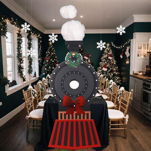 Oudain 2 Pcs Christmas Express Train Decoration Steam Train Table Decoration with Black Tablecloth Vehicle Trip Cardboard Cutout for Xmas Express Railroad Birthday Party School Classroom Decor in Saudi Arabia
