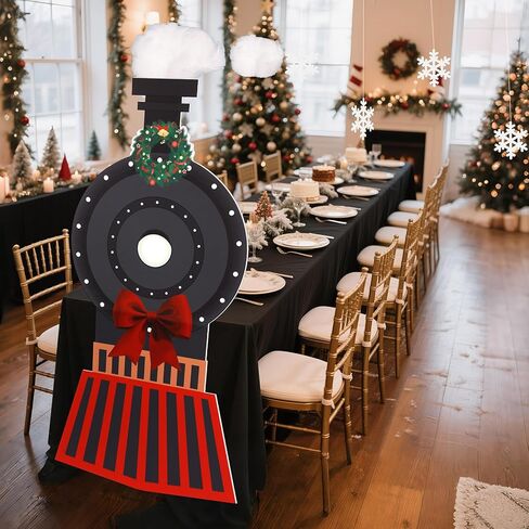 Oudain 2 Pcs Christmas Express Train Decoration Steam Train Table Decoration with Black Tablecloth Vehicle Trip Cardboard Cutout for Xmas Express Railroad Birthday Party School Classroom Decor in Saudi Arabia