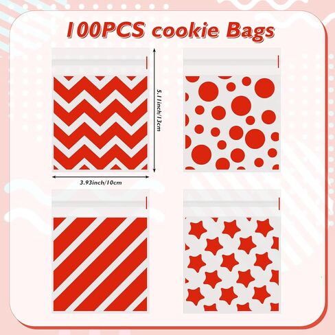 100 PCS Gold Polka Dots Star Stripe Cellophane bags(4x4 Inch) Self Sealing Cookie Treat Snack Goodie Candy Goody Gifts Bags for Baby Shower Graduation Birthday Holiday Party Favors Supplies Wrap in Saudi Arabia